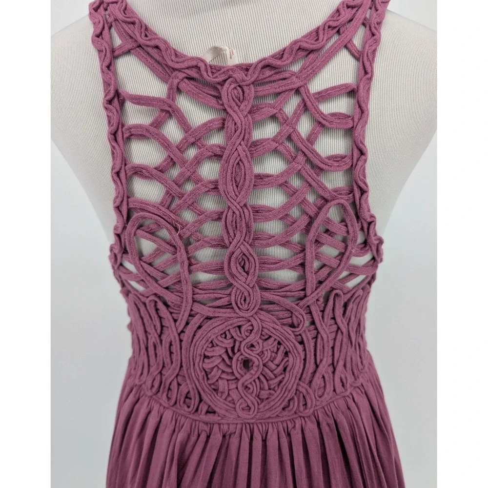 Free People Cast Your Net Dress XS Purple Crochet‎ Macrame High Low Boho Beachy